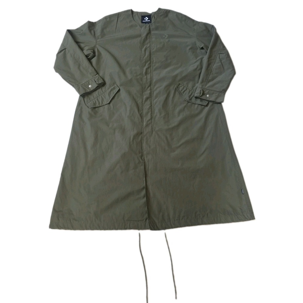 Converse Womens Long Utility Parka Jacket Green Collarless Trench Size M